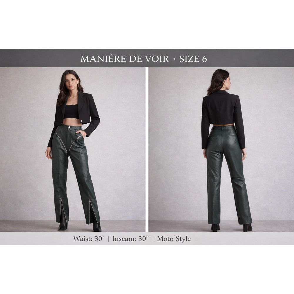 Faux Leather Moto Pants Size 6 Green High Waist Zip Maniere De Voir Vegan